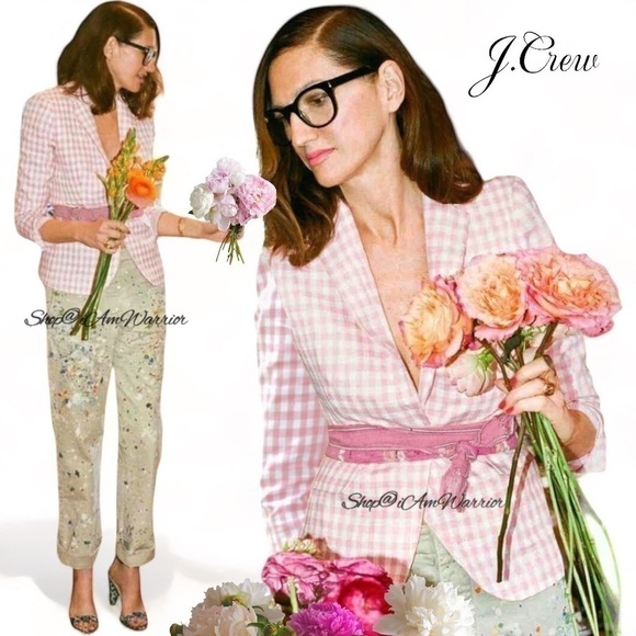 J.Crew cotton candy pink gingham one button linen blazer *shop@iamwarrior - Picture 3 of 16